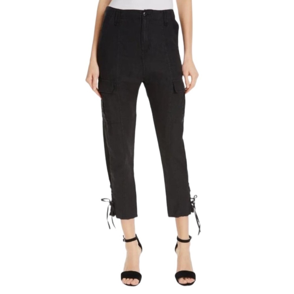 JOIE Teluchi Tie Cuff 100% Linen Cargo Pants in Classic Black Size 8